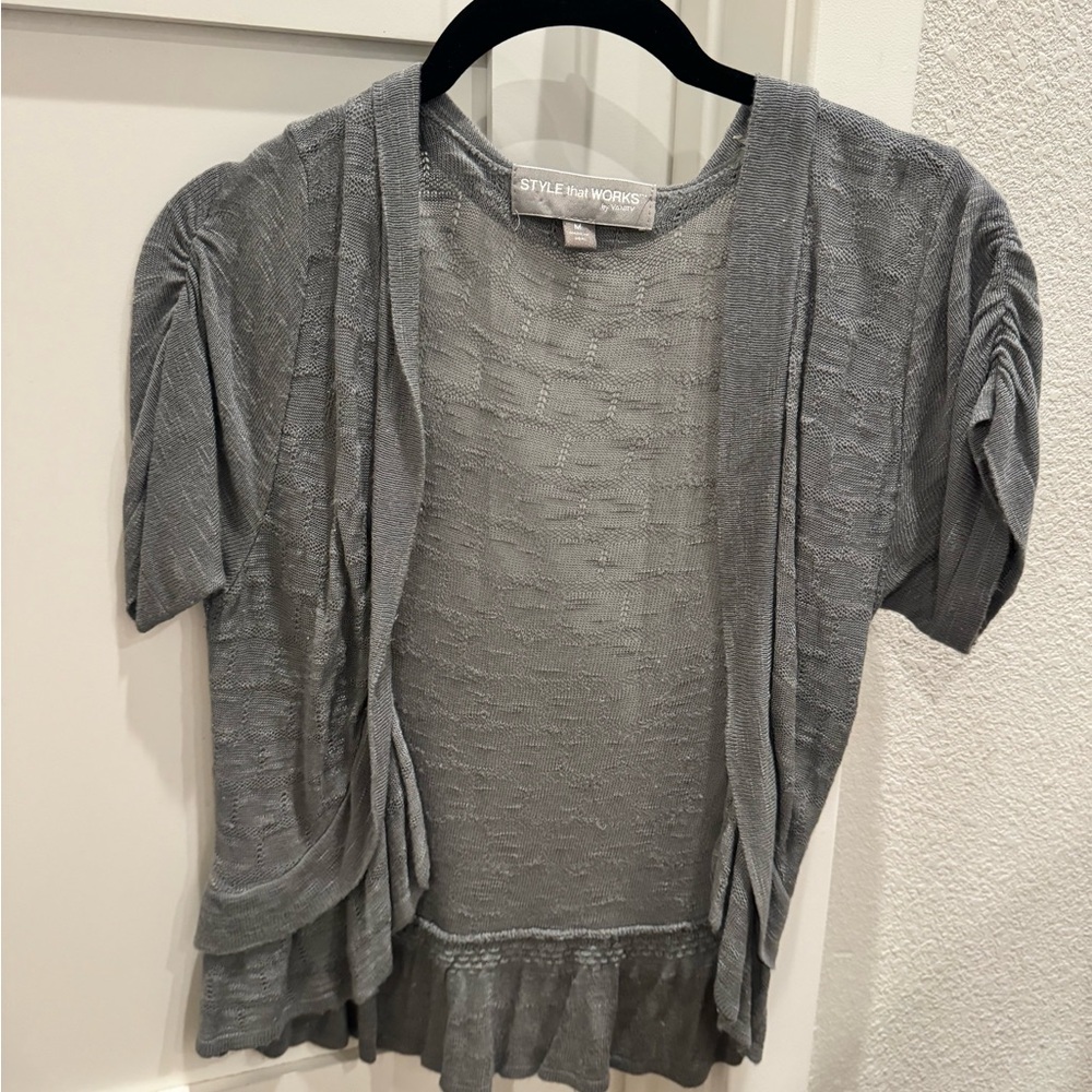 Gray ruffled shrug